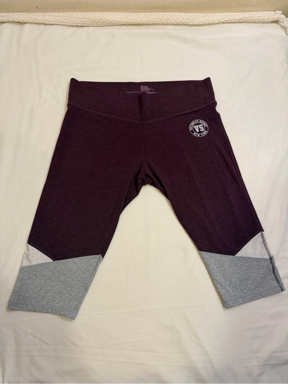 Victoria's Secret Maroon Capri Leggings with Gray and White Color Block